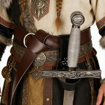 2Pcs Medieval Renaissance Belt, Leather Sword Holster Sword Holder Sheath Scabbard Belt for Adult Men Cosplay Props Knight Frog Case, Black