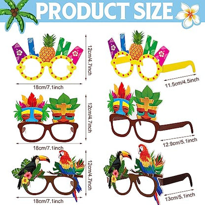 Vinsot 32 Pack Beach Pool Party Eyeglasses Decor Summer Luau Paper Glasses Bulk Hawaiian Sunglasses Frame Tropical Pool Props Photo Booth Props for Summer Beach Luau Party Favor Birthday Supply Decor