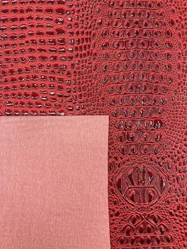 Glossy Two Tone Gator Fake Leather Upholstery, 3D Crocodile Skin Texture Faux Leather PVC Vinyl, 54" Wide (Dragon Red, 12" X 54") - color: Dragon Red, size: 12" X 54"
