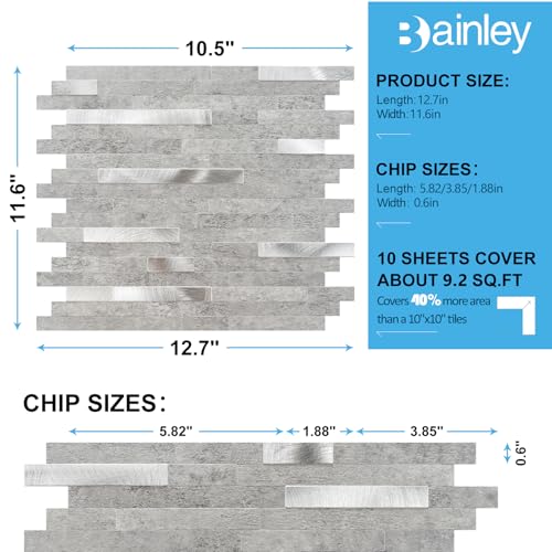 Peel and Stick Backsplash Tiles for Kitchen, 10 Sheets Grey Slate Marble PVC Wall Tile, Self Adhesive Waterproof Heat Resistant Stick On Backsplash for Bathroom, RV, Laundry Room, 9.2 Sq Ft - color: Grey Slate