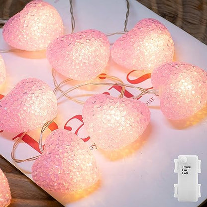 YOLIGHT Pink Heart String Lights, 6.5ft 10 LED Valentines Lights Battery Operated with Timer, Heart Decoration for Home Window Girls Room Wedding Party Mother's Day(Warm White) - style: Pink Hearts