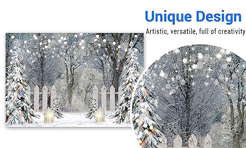 Funnytree 7x5FT Winter Photography Backdrop Glitter Snowy Forest Pine Tree Background Let It Snow Christmas Xmas Holiday Party Decor Banner Portrait Studio Booth Photobooth Props - size: 82 x 59 in