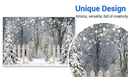 Funnytree 7x5FT Winter Photography Backdrop Glitter Snowy Forest Pine Tree Background Let It Snow Christmas Xmas Holiday Party Decor Banner Portrait Studio Booth Photobooth Props - size: 82 x 59 in