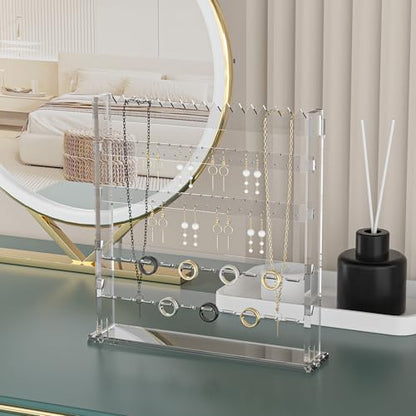 Acrylic Jewelry Holder Stand, Necklace Earring Ring Organizer Stand, Multi-Use Jewelry Storage Rack for Dresser Tabletop Nightstand Bedside Desk (Clear)