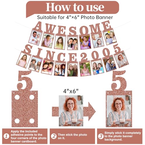 Pre-strung Awesome Since 2005 Photo Banner Birthday Decorations for Her Women- Pink Rose Gold Glitter Happy 21st Birthday and Anniversary Decorations Party Supplies - style: Pink Rose Gold 21st