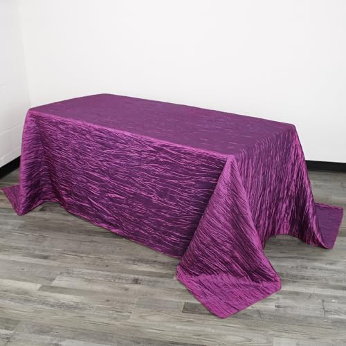 YOUR CHAIR COVERS - 90 x 132 inch Rectangular Crinkle Taffeta Tablecloth - Purple, Rectangle Table Linens for 6 ft Rectangular Tables, Wedding Crushed Table Cloth - color: Purple, size: 132" x 90" (Rectangular)
