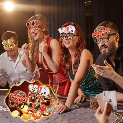 32 Pcs Casino Night Decorations Las Vegas Casino Glasses Paper Eyeglasses Poker Dice Selfie Photo Booth Props Kit Las Vegas Game Night Birthday Party Favors Supplies - style: Casino Night