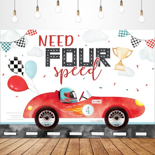 Glawry Need 4 Speed Birthday Backdrop 7Wx5H Feet Watercolor Red Racing Car Cartoon Cute Balloons Cool Boys Kids 4th Birthday Party Decorations Photography Background Photo Booth Studio - color: Four Speed, size: 7Wx5H