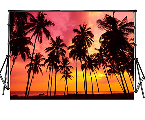 Sensfun 7x5ft Summer Seaside Sunset Photography Backdrop Vinyl Palm Trees Silhouettes on Tropical Beach Photo Background for Baby Shower Happy Birthday Party Children Photo Studio Props WP125 - color: WP125, size: 7x5ft