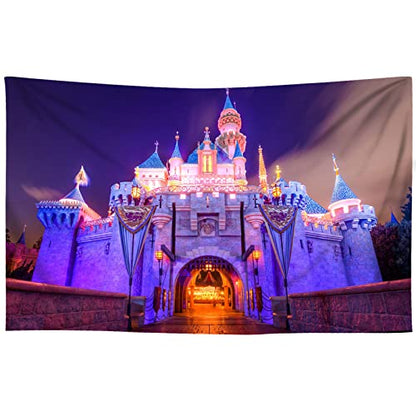 5x3ft Soft Fabric Happy Birthday Backdrop Fantasy Castle Night Scene Background for Birthday Party Supplies Decon Photo Booth Props RBJLSME029 - size: 5x3ft