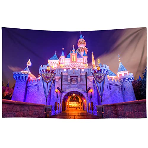 5x3ft Soft Fabric Happy Birthday Backdrop Fantasy Castle Night Scene Background for Birthday Party Supplies Decon Photo Booth Props RBJLSME029 - size: 5x3ft