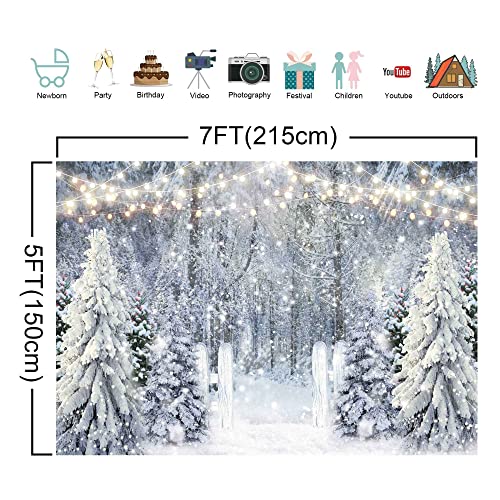 7x5ft Polyester Fabric Winter White Snowy Forest Backdrop for Photography Christmas Glitter Wonderland Nature Xmas Trees Pine Forest Holiday Party Decor Kids Family Photo Studio Prop - size: 7'x5'