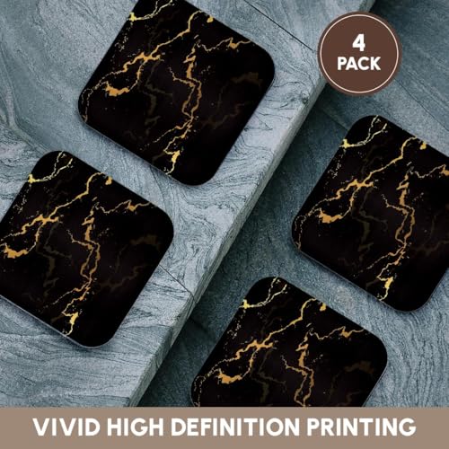 3dRose Image of Black and Yellow Marble Texture, Faux Stone Backdrop Set of 4 Coasters - Soft - size: set of 4 Coasters - Soft