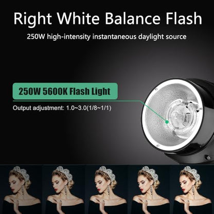 Godox 750W Professional Studio Strobe Flash Light Kit, 3-Light Godox Strobe Lighting Kit for Photography, 3x250W 5600K Monolights with Strobe Trigger, Softbox, Light Stands, Boom Arm