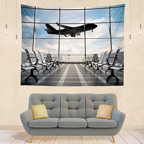 15x8ft Fabric Airport Backdrop Lounge with Plane Pilot Jet Birthday Party Video Recording Zoom Meeting Conference Baby Shower Photoshoot Business Studio Decoration Photography Props - size: 15x8FT