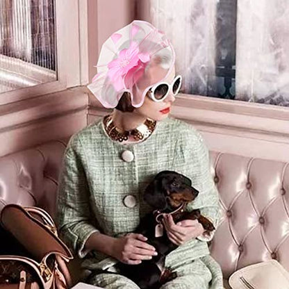 Fascinators Hats with Gloves Set for Women 20s 50s Cocktail Tea Party Wedding Costume Headwear - color: B-pink
