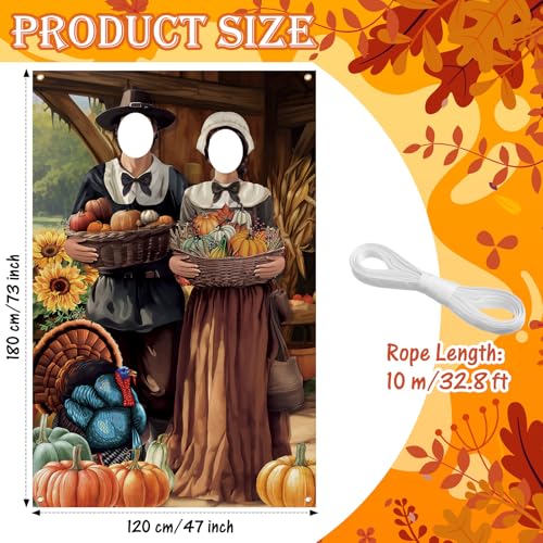 Lunmon Thanksgiving Photo Props Banner 6 x 4 ft Pumpkin Couple Photography Backdrop Autumn Fabric Large Photo Door Banner for Autumn Party Fall Festival Thanksgiving Decorations - color: Thanksgiving