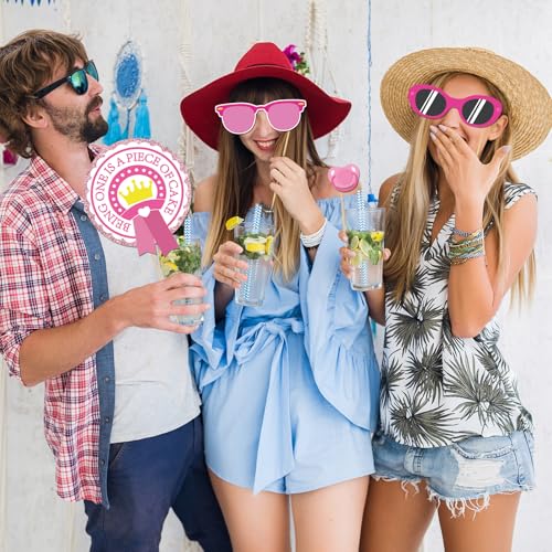 30Pcs Pink Girl's 1st Birthday Photo Booth Props Kit, Gender Reveal Decorations Camera Props, New Dad New Mom It' s a Girl Party Photography Supplies