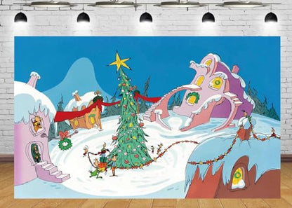 5.9X 3.6ft Welcome to Whoville Backdrop Snow Winter Whoville Christmas Banner Christmas Village Party Photography Background Xmas Birthday Baby Shower Party Supplies Decoration - size: 5.9x 3.6ft