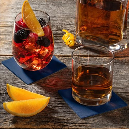 AMERICAN HOMESTEAD Navy Cocktail Napkins - Premium 4.75"x4.75" Disposable Linen-Like Beverage Napkins - Bulk Square Party Bar Serviettes for Weddings, Parties, Events, and Daily Use - 100 Count - color: Navy, size: 4.75 x 4.75