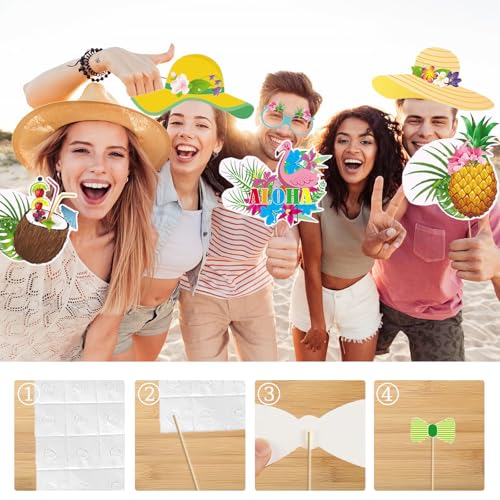 Hawaiian Party Photo Booth Props Kit, 30 PCS Luau Photo Booth Props with Large Inflatable Selfie Picture Frame for Hawaiian Tropical Tiki Summer Pool Party Supplies - size: Hawaiian Inflatable Frame