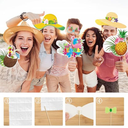 Hawaiian Party Photo Booth Props Kit, 30 PCS Luau Photo Booth Props with Large Inflatable Selfie Picture Frame for Hawaiian Tropical Tiki Summer Pool Party Supplies - size: Hawaiian Inflatable Frame