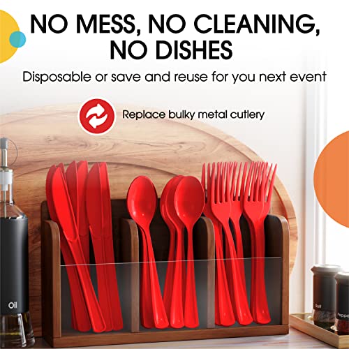 Party Solids Red Plastic Forks 200 Pieces Red Forks Disposable Utensils Heavy Duty Plastic Cutlery Set Disposable Cutlery Sets Flatware Sets Silverware Set Party Supplies & Party Tableware - color: Red