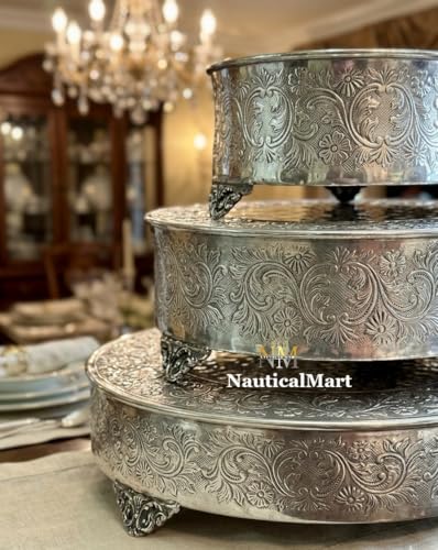 NAUTICALMART Silver Finish Round Wedding & Party Cake Stand Set of 4