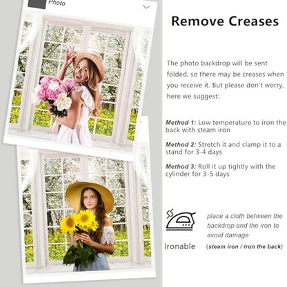 YongFoto 5x3ft Spring Window Scenery Backdrop Yellow Wild Flowers Garden Spring Blossom Lush Trees Nature Landscape Photo Background Girl Woman Birthday Party Kids Adults Portrait Photo Studio Prop - color: White 1, size: 5x3ft