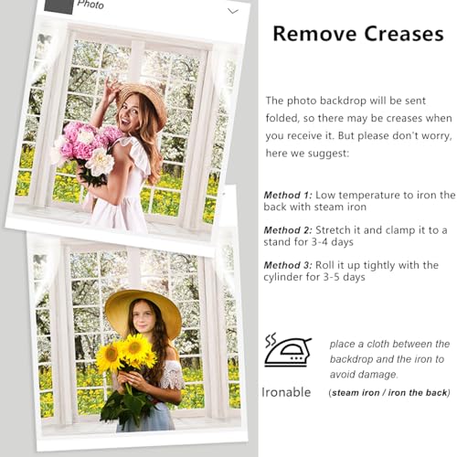 YongFoto 9x6ft Spring Window Scenery Backdrop Yellow Wild Flowers Garden Spring Blossom Lush Trees Nature Landscape Photo Background Girl Woman Birthday Party Kids Adults Portrait Photo Studio Prop - color: White 1, size: 9x6ft