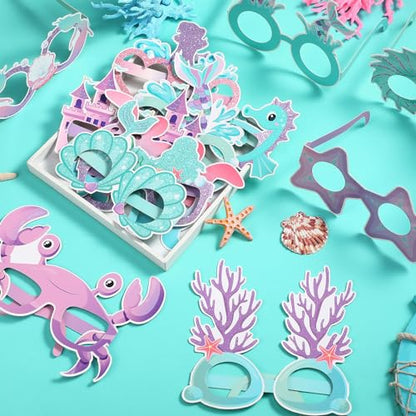 Mermaid Party Decoration Paper Glasses Under the Sea Photo Booth Props for Summer Birthday Shower Favors