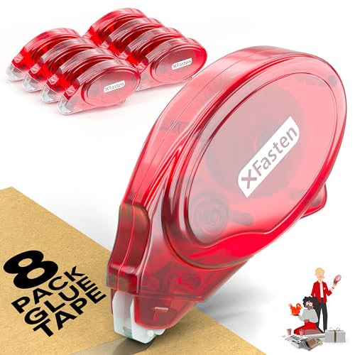 XFasten Adhesive Roller for Scrapbooking, 8mm x 30ft 8-Pack Double Sided Glue Tape Roller, Scrapbook Supplies for Adults, Photo Tape for Scrapbooking - color: Red Shell (Clear Tape), size: 8-Pack, 0.3-inch by 360-Inch
