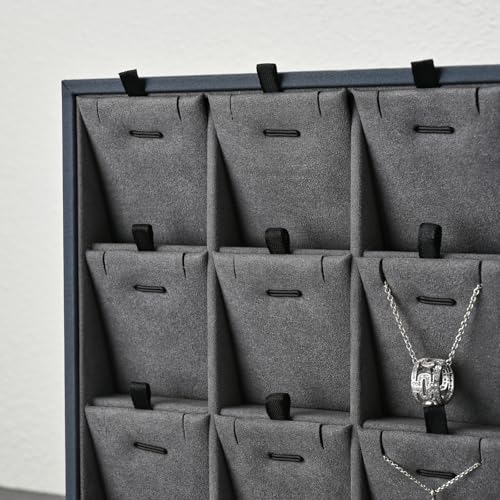 Grey Microfiber Jewelry Display Tray 24 Grids Pendant Earrings Necklace Organizer Display Showcase Grey Jewelry Storage Tray - size: 24 Grid With Insert