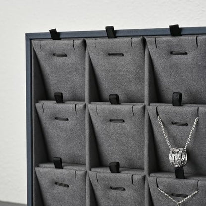 Grey Microfiber Jewelry Display Tray 24 Grids Pendant Earrings Necklace Organizer Display Showcase Grey Jewelry Storage Tray - size: 24 Grid With Insert