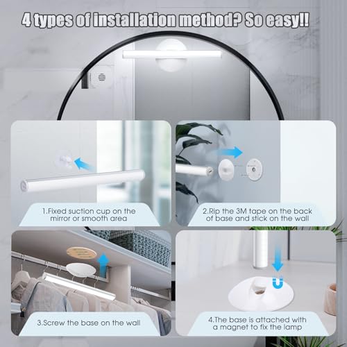 Benature LED Mirror Lights Portable Rechargeable Vanity Light 3 Brightness Touch Control Makeup Light for Bathroom Dressing Room 2 Packs - size: 2 Packs