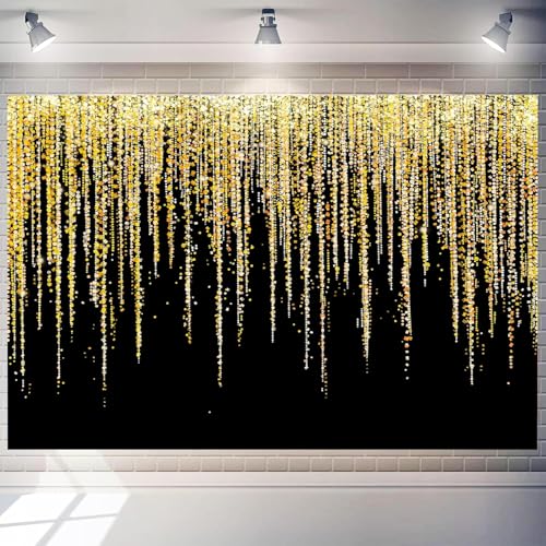 Gold Decorations Backdrop 8 x 6 ft Black and Gold Background Golden Sparkle Spots Birthday Party Banner Anniversary Kids Adults Graduation Photo Shoot Props Decoration - color: GOLD-2, size: 8x6 FT