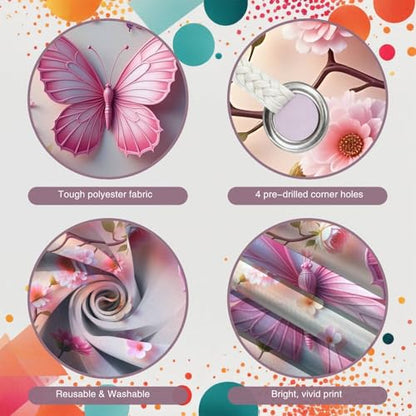 Spring Garden Party Decorations Butterfly Flower Banner Photography Background for Girls Women Bday Party Banner Backdrop Photo Booth Props Decor for Spring Wedding Garden 70.9x43.3INCH