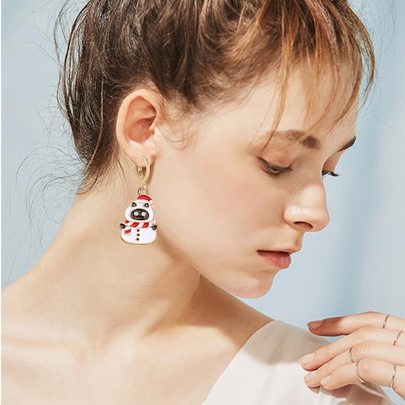 16 Pairs Christmas Reindeer Santa Hoop Earrings for Women Unique Winter Xmas Tree Snowflake Bow Bell Snowman Penguin Earrings Christmas New Year Jewelry Gifts - style: Color xmas