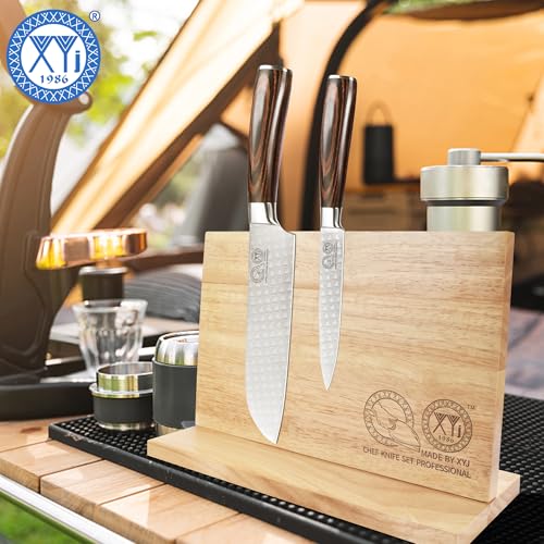 XYJ Authentic Since 1986, Magnetic Knife Block, Double Side Kitchen Knife Holder, Natural Wood, Knife Cutlery Display Stand, Organizer Storage Rack for Home Kitchen - color: light wood color, size: 11.8*7 inch without board