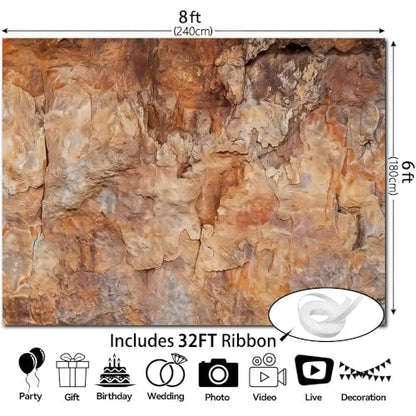 8x6FT Brown Stone Cave Photography Background Rock Texture Photo Backdrop Outdoor Adventure Archaeology Theme Shoots Nature Style Studio Birthday Party Banner Decoration - size: 8x6FT