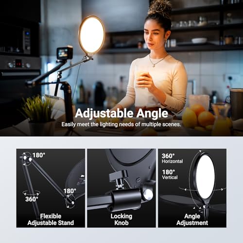 NEEWER Basics 10.5" Streaming Key Lighting, 3000-6500K 15W Full Screen LED Panel Ring Light with Adjustable Arm Stand Desk Clamp Timer for Laptop Computer Video Conference Zoom Makeup, R10