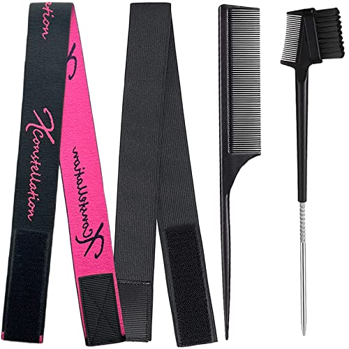 Wig Edge Control Band for Women - Elastic Headbands for Lace Front Wigs, Lay Baby Hair, Grip Edges, Wig Accessories - color: 1 Black Pink + 1 Black, size: 1 Count (Pack of 4)