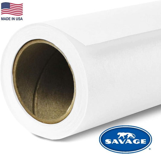 Savage Seamless Background Paper - #1 Super White (107 in x 36 ft) with Free 2" x 4yd Black Gaffer Tape