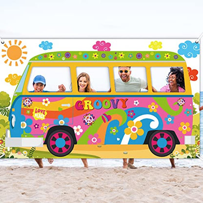 60's Hippie Bus Photo Prop 60s Party Decorations Large Fabric Retro Groovy Van Prop Hippie Selfie Frame Backdrop Background Banner Birthday Party Supplies Retro 60s 70s Party Favors 65.8 x 35.4 Inch - style: 60's Hippie