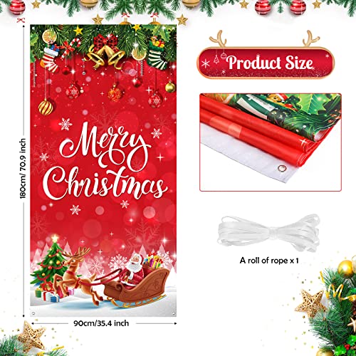 Irenare Christmas Decorations Merry Christmas Door Cover Xmas Background Banner Xmas Door Hanging Covers Photo Booth Props for Winter Party Decorations Supplies, 70.9 x 35.4 Inch(Vivid Style) - style: Vivid Style
