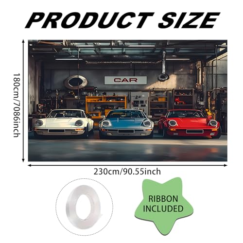 Nuxovilar Vintage Garage Classic Car Backdrop Polyester 90.55x70.86 Inches Photo Backdrop for Photography Car Enthusiast Man Cave Decor - color: DE00116