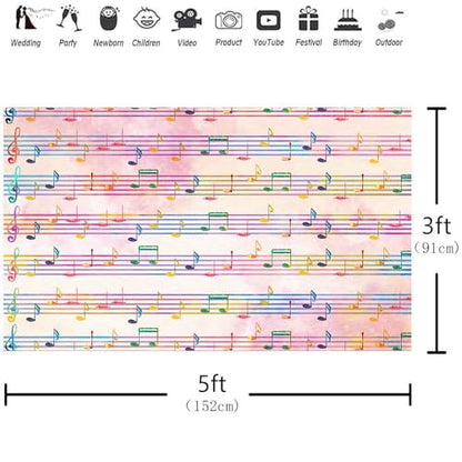 5x3FT Pink Theme Music Notes Backdrop Colourful Music Notation Photography Background for Newborn Girl Baby Shower 1st Birthday Senior Pictures Party Decorations Photo Booth Props Supplies - size: 5x3ft