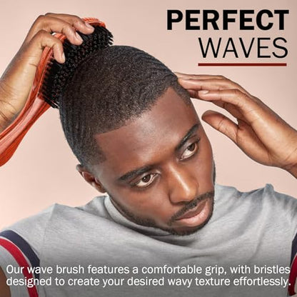 Handle Brushes for 360 Waves - Hard Wave Hair Brushes Wave Styler Great for Wolfing Wave Styler Brush Great for Black Hair - Boar & Nylon Bristle Curve Wave Brush for Barbers & Daily Use (Red)