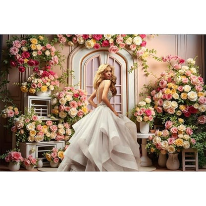 5x3ft Pink Flowers Wedding Backdrop Elegant Rose Blossom Floral Plant Woman Bride Party Girls Photography Background Bridal Shower Photo Studio Shoot - color: Pink E, size: 5x3ft