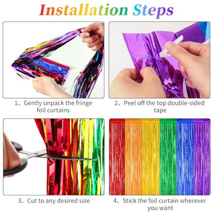 Cinco de Mayo Decorations Fiesta Party Decorations Foil Fringe Curtains Backdrop Fiesta Banner for Mexican Decor Wedding Engagement Rainbow Party Supplies